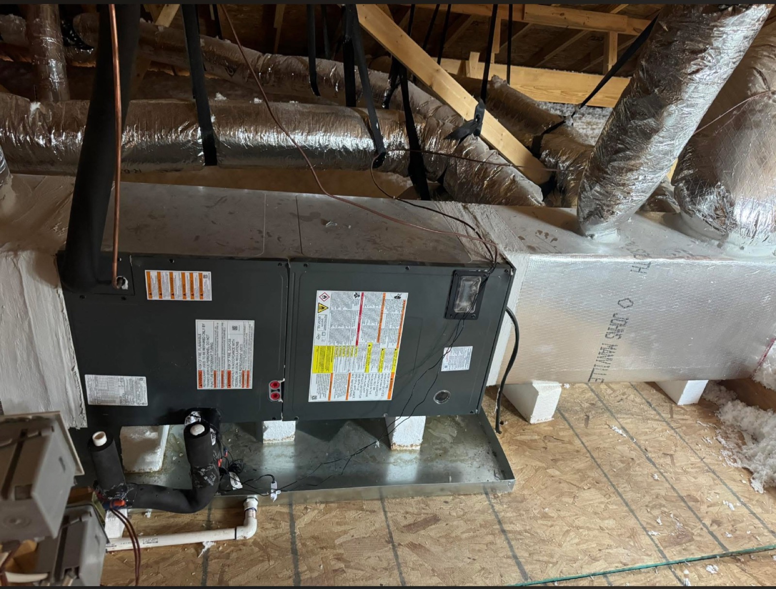 Rooftop commercial HVAC package units installed on a flat commercial roof